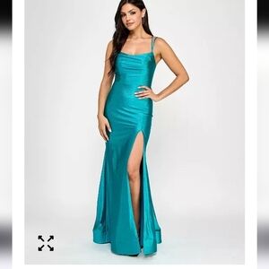 City Studios Juniors' Glitter Draped Lace-Up Gown Sz 7/8 Prom Formal NWT